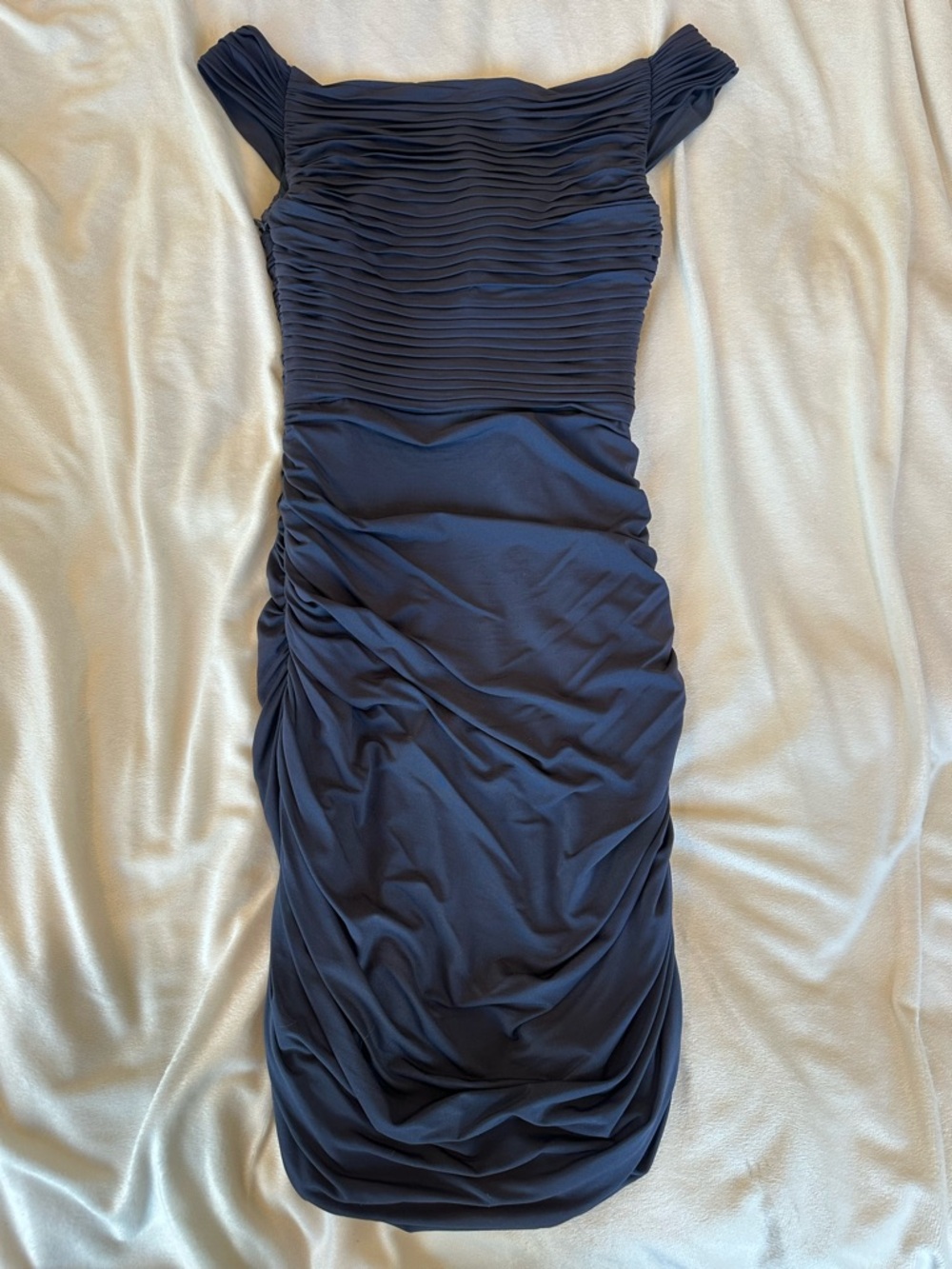 BCBGMaxAzria Navy Ruched Off-Shoulder Bodycon Cocktail Dress - Picture 2 of 4